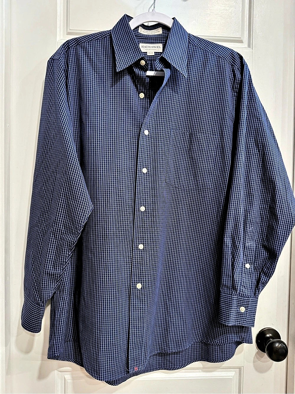 Vintage Hathaway Classic Men’s 15.5 33 Blue Check Dress Shirt USA Made